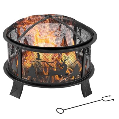 Furniture Hüsch fire bowl fire basket with cover 60 cm fire basket for garden round black