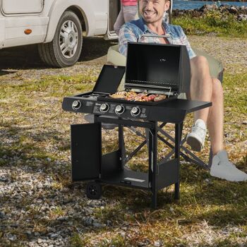 Meuble Hüsch barbecue à gaz chariot pour barbecue avec 3 marques et 1 marque réducteurslangen boîte multifonction acier acier noir 110 x 50 x 100 cm 3