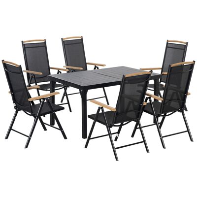 Möbel Hüsch opklapbare zitgroep 7 stuks. Balkonset balkonmeubel 1 tafel + 6 stoelen tuinmeubelset zitset aluminium gaas zwart
