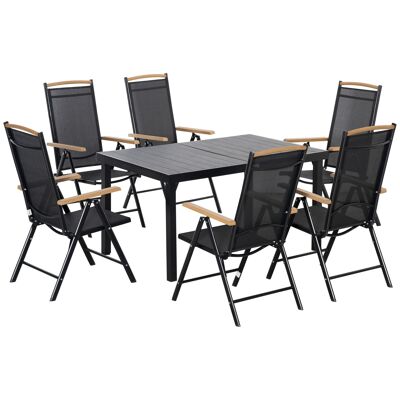 Muebles Hüsch opklapbare zitgroep 7 piezas. Conjunto de balcón muebles de balcón 1 tablero + 6 taburetes tuinmeubelset zitset aluminio gaas negro