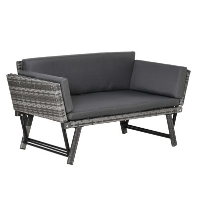 Möbel Hüsch poly rotan tuinbank 2 zits tuinmeubelen loungebank tuinbank tuinligstoel opklapbare armleuningen staal grijs 129 x 66 x 67 cm