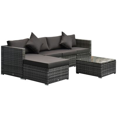 Mobili Hüsch Lounge Set di mobili in polyrattan da 6 pezzi con bijzettafel, kussens, zitgroep, tuinset,bankstel,grijs