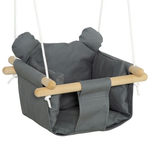 Möbel Hüsch babyschommel kinderschommel met gordelkussen peuterschommel babyzitje katoen canvas hardhout grijs 40 x 40 W x 180 H cm