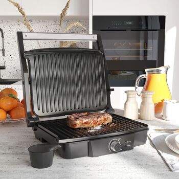 Grill de contact Möbel Hüsch 3 en 1 Grill électrique 2000 W avec laag anti-cuisson pendant 4 heures et avec thermostat réglable 180 degrés pliable 35,1x32,6x15,5 cm 2