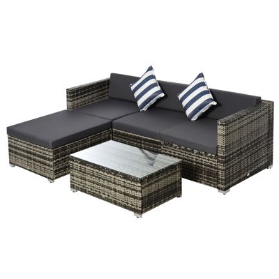 Outside sun 5 st.Polyrattan garden furniture set, garden set, garden set, lounge set, lounge set, lounge furniture with table, cushions, gray