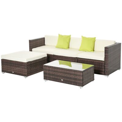 Outside sun 5 st.Polyrattan garden furniture set, garden furniture, garden set, lounge set, lounge furniture with dining table, cushions, brown