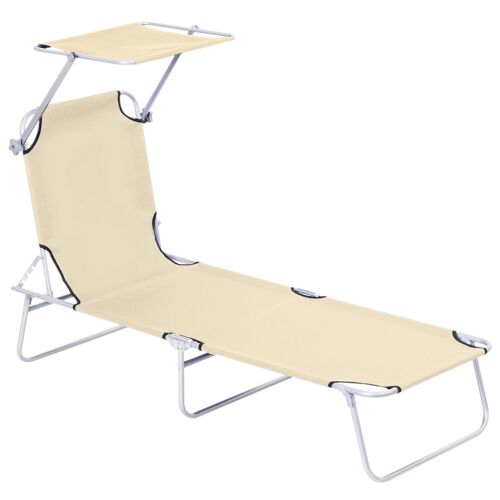 Möbel Hüsch ligbed tuinligbed wellness ligbed strandligbed opvouwbaar met zonwering beige 187 x 58 x 36 cm