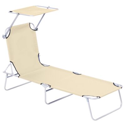 Mobile Hüsch ligbed tuinligbed wellness ligbed strandligbed opvouwbaar met zonwering beige 187 x 58 x 36 cm