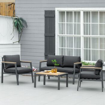 Buitenzonnig 4 pcs. Tuinmeubelset, Tuinset en aluminium, Tuinset, zitgroep, tweepersoonsbank, 2 grands bancs avec table de salon, banc avec zitkussen, grijs extérieurs 2