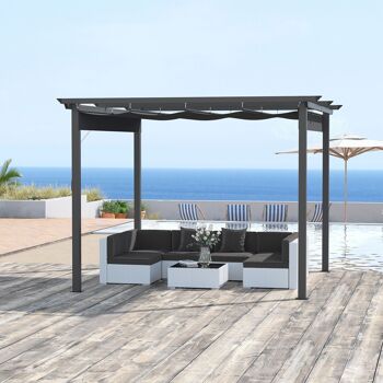 Meubles Hüsch Pergola 3 x 3m pavillon terrasse avec revêtement aluminium polyester gris 2