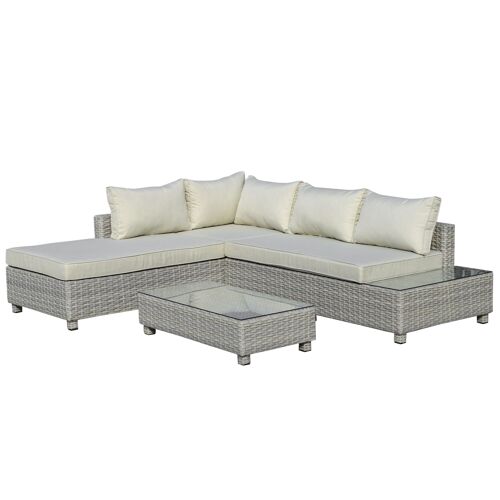 Möbel Hüsch lounge meubel 3 stuks. Polyrattan tuinmeubelen tuinset loungeset met bijzettafel kussens grijs + beige