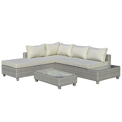 Meubles Hüsch lounge meubel 3 pièces. Meubles en polyrotin, ensemble de salon avec table et coussins de table, gris + beige