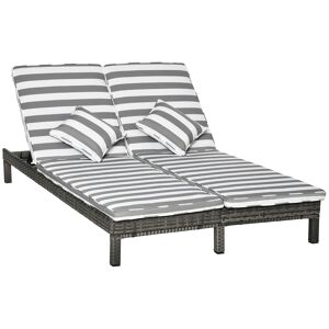 Meuble Hüsch poly rotin double ligbed tuinligbed pour 2 personnes lounge 5-traps rugleuning métal PE rotan gris + blanc 196 x 120 x 28 cm