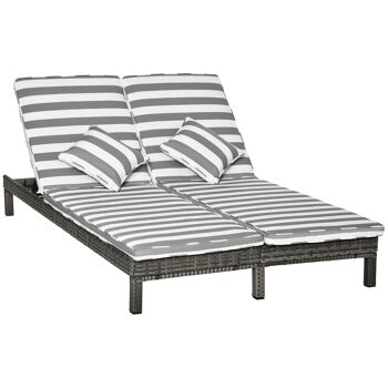 Meuble Hüsch poly rotin double ligbed tuinligbed pour 2 personnes lounge 5-traps rugleuning métal PE rotan gris + blanc 196 x 120 x 28 cm 1