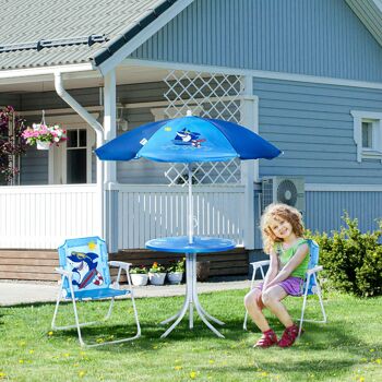 Meubles Hüsch Kinderzitgroep, camping, Tuintafel, 2 slapstoelen, parasol, 4 pièces. Service à thé pour enfants de 3 à 6 ans, bleu 3