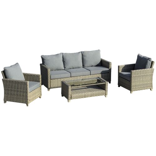 Möbel Hüsch loungemeubels poly rattan tuinmeubelset 4 stuks. Tuinset met salontafel zitkussen aluminium bruin+grijs