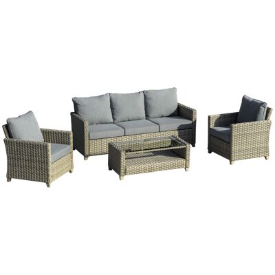 Furniture Hüsch lounge furniture poly rattan garden furniture set 4 pieces.Garden set with coffee table and cushions aluminum brown+grey