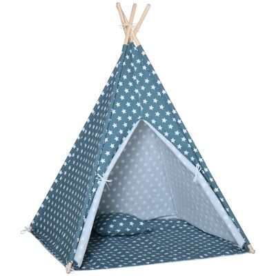 Furniture Hüsch tipi tent play tent children's tent with cushions and mattress children's room tipi Indian tent outdoor indoor foldable children blue 120 x 120 x 155 cm