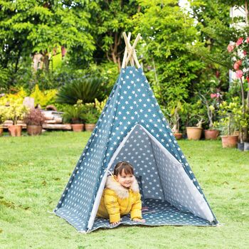 Meubles Hüsch Tente Tipi Tente spéciale pour Enfants avec Coussin Matras Chambre d'enfant Tipi Tente Indienne extérieur intérieur opvouwbaar Enfant Bleu 120 x 120 x 155 cm 2