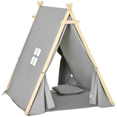 Furniture Hüsch Tipi Tipi tent for children with frame Inside Outside Play tent for children Game Tipi with cushion Polyester green wood Reading playhouse 3-6 years