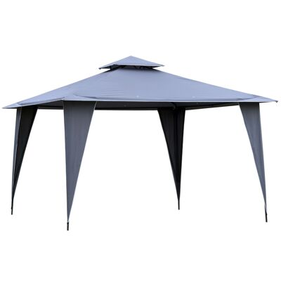 Furniture Hüsch gazebo party tent with double roof 3.45x3.45x2.68m party tent gazebo metal polyester grey