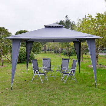 Meubles Hüsch pavillon tente de fête avec double dak 3,45x3,45x2,68m tente de fête pavillon métal polyester gris 2