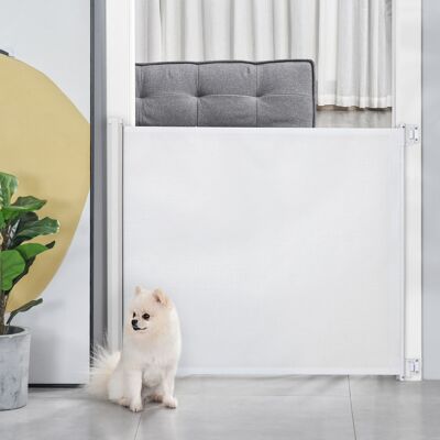 Muebles Hüsch hondenluik hek traphekje traphekje veiligheidsscheidingswand scheidingsdeur bescherming uitschuifbaar oprolbaar PVC blanco 115 x 82,5 cm