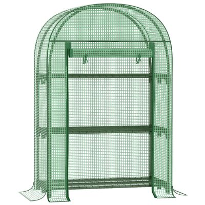 Möbel Hüsch folie broeikas balkon met 3 schappen mini broeikas broeikas tomaat kamer plantenhuis koude bak metaal groen 80 x 49 x 120 cm