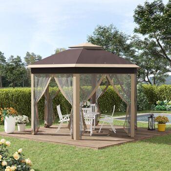 Meubles Hüsch tuinpaviljoen vouwpaviljoen 4 x 4 m tente pop-up tente de fête incl. draagtas 6 zijpanelen double dak zeshoekig beige + kaki 2