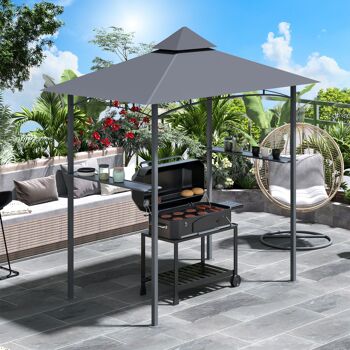 Meubles Hüsch pavillon de barbecue tuintent pavillon de barbecue pavillon de balcon résistant aux flammes double dak grijs 245 x 148 x 252 cm 3