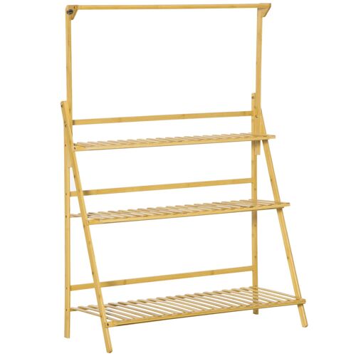 Möbel Hüsch houten plantenstandaard ladderplank in hoogte verstelbaar bloemenstandaard hangend bamboe naturel binnen buiten 100 x 40 x 143 cm