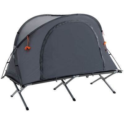 Möbel Hüsch camping bed with tent, raised field bed for 1 person, camping tent with air bed, including hanging bags, gray 200 x 86 x 147 cm
