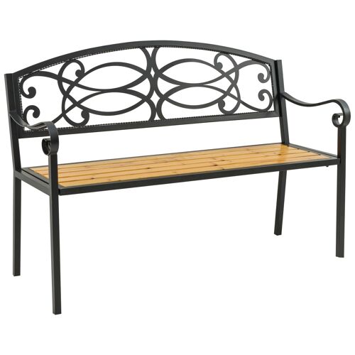 Möbel Hüsch tuinbank 2-zits bank van hout metalen parkbank tot 220 kg bank terrasbank met rugleuning tuinmeubel massief hout 127 52x88cm