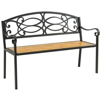 Meubles Hüsch tuinbank 2-zits banc en bois métal banc de parc jusqu'à 220 kg banc terrasbank avec rugleuning tuinmeubel massief hout 127 52x88cm 1