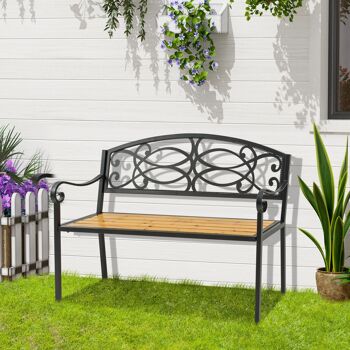 Meubles Hüsch tuinbank 2-zits banc en bois métal banc de parc jusqu'à 220 kg banc terrasbank avec rugleuning tuinmeubel massief hout 127 52x88cm 2