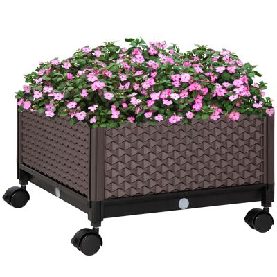 Möbel Hüsch 1-part raised bed with wheels, planter with drainage gate, flower basket, flower pot, plastic, brown, 50 x 50 x 33 cm