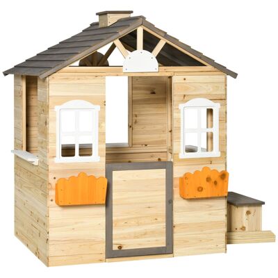 Furniture Hüsch play house for children wooden children's play house with frame letter box outside garden play house with flower pot for 3-7 year olds natural wood