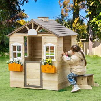 Meubles Belle maisonnette pour enfants, maisonnette en bois avec place sur le Brievenbus, mais cette maisonnette avec pot de fleurs pour 3-7 ans, faite de la nature 3