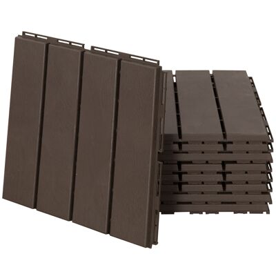 Meubles Hüsch lot de 9 terrastegels balcon terrasse 30 x 30 cm avec rails à clic intérieur et extérieur en plastique marron