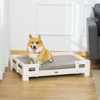 Meubles Hüsch hondensofa verhoogde dierensofa avec coussins, canapé pour chat, hondenbank pour chiens de petite et moyenne taille, houes lavables blanc + grijs 90x60x20cm 3