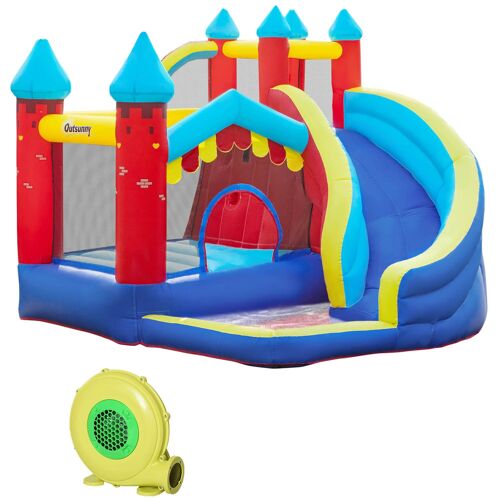 Möbel Hüsch opblaasbaar springkasteel speelkasteel springterrein ballenbad met glijbaan waterglijbaan met transporttas patches voor kinderen vanaf 3 jaar 290 x 270 x 230 cm