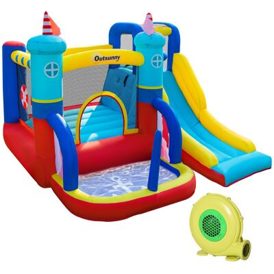 Furniture Hüsch inflatable spring castle with fan water park for children inflatable slide inside and outside for children from 3 to 8 years 265x260 200cm
