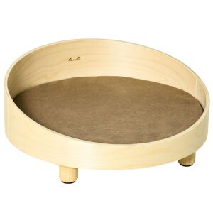 Meuble Hüsch Verhoogde hondenmand avec coussins Rond huisdierbed Hondenslaapplaats voor minimum honden Wasbare houes Houten poten Naturel+lichtbruin Ø59 x 23,5 cm