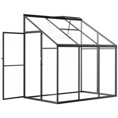 Möbel Hüsch broeikas 182 x 122 cm zijtuinschuur met verstelbaar dak afsluitbare broeikasdeur aluminiumlegering transparant zwart