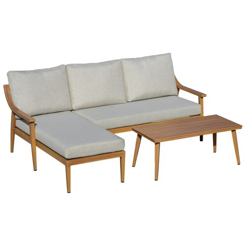 Möbel Hüsch 3-delige tuinmeubelset met chaise longue, tweepersoonsbank, bijzettafel en kussens, kaki loungemeubel, tuinmeubel, zachte vulling, kaki en naturel