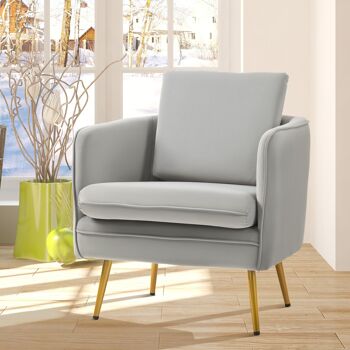 Meubles Hüsch gestoffeerde orfauteuil avec armleuningen woonkamerstoel bureaustoel gestoffeerde stoel vintage fluwelen touch hout grijs 59 x 65 x 80 cm 2