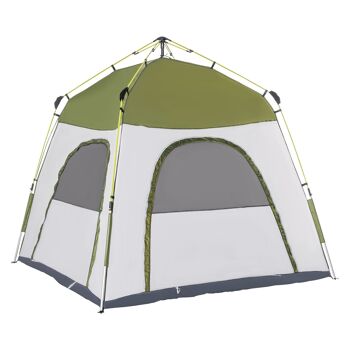 Mobilier Hüsch Tente de camping Tente familiale pour 4 personnes avec Venster 190TPU1000mm Gemakkelijk Op te zetten Aluminium Glasvezel Groen+Grijs 240x240x195cm 1