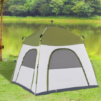 Mobilier Hüsch Tente de camping Tente familiale pour 4 personnes avec Venster 190TPU1000mm Gemakkelijk Op te zetten Aluminium Glasvezel Groen+Grijs 240x240x195cm 2