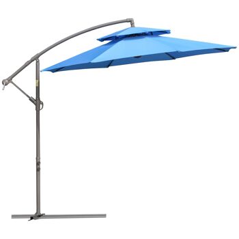 Meubles Hüsch parasol two parasol Ø2,67 x 2,7 m zwengelparasol avec double dak kruisvoet staal buitenzonwering polyester staal bleu 1