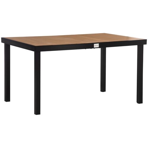 Möbel Hüsch tuintafel voor 6 personen, eettafel, aluminium tafel, tuinmeubelen, loungemeubelen, onderhoudsvriendelijk kunststof, naturel en zwart, 140 x 90 x 74 cm